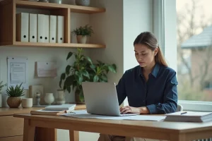 Femme concentrée à son bureau pour déclaration d'absence