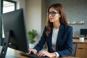 Femme professionnelle regardant un sitemap sur un ordinateur