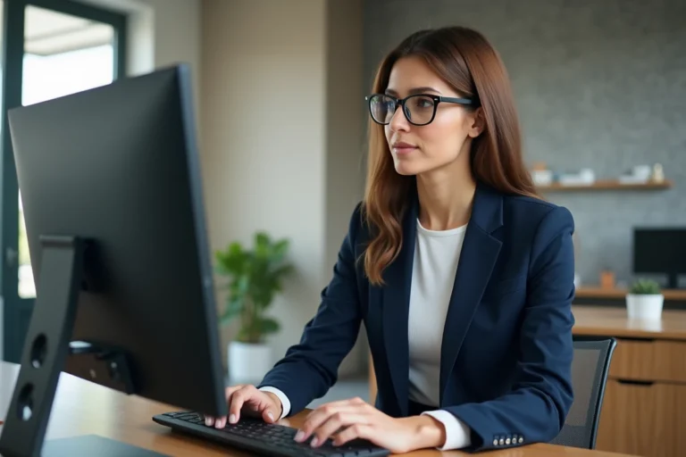Femme professionnelle regardant un sitemap sur un ordinateur