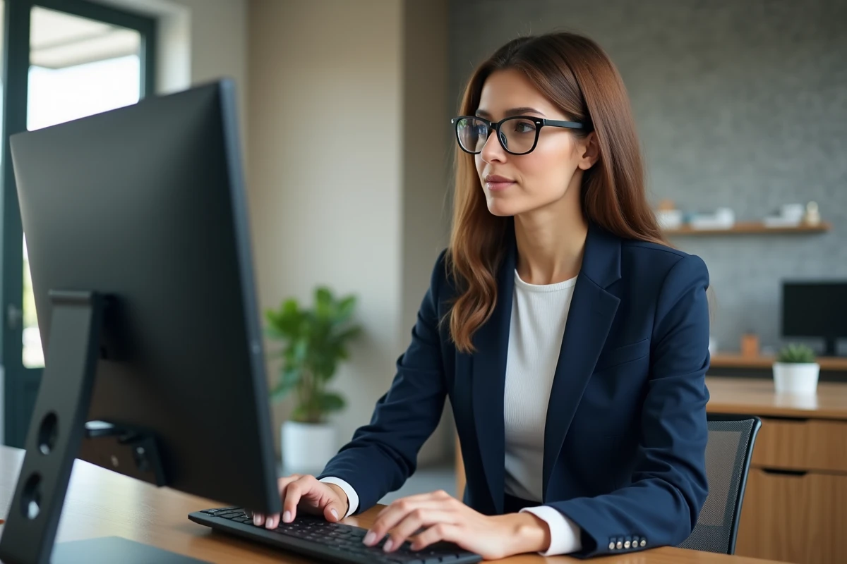 Femme professionnelle regardant un sitemap sur un ordinateur