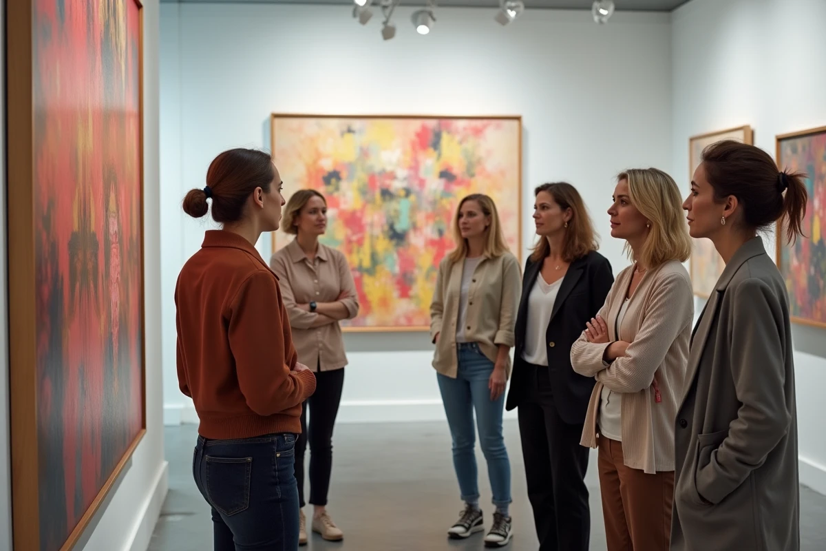 Femmes discutant dans une galerie d