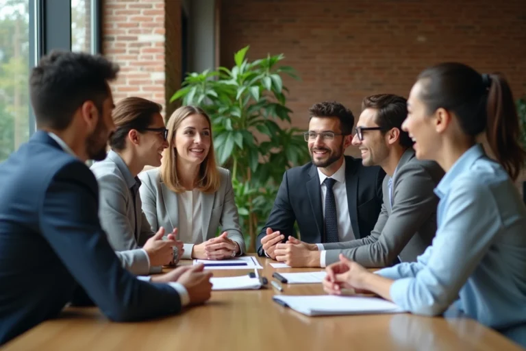 Groupe de jeunes professionnels en réunion dans un bureau moderne