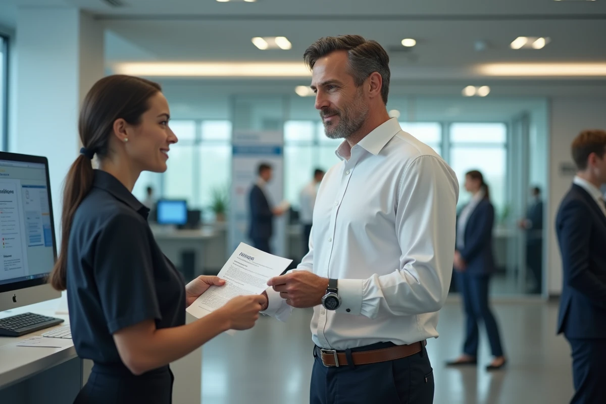 Homme remettant une justification d