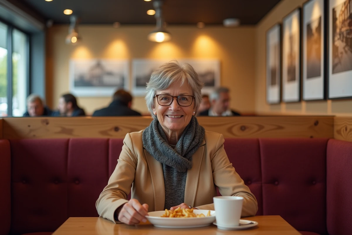 Intérieur chaleureux du McDonald's de Villefranche-sur-Saône avec décoration inspirée du patrimoine local beaujolais