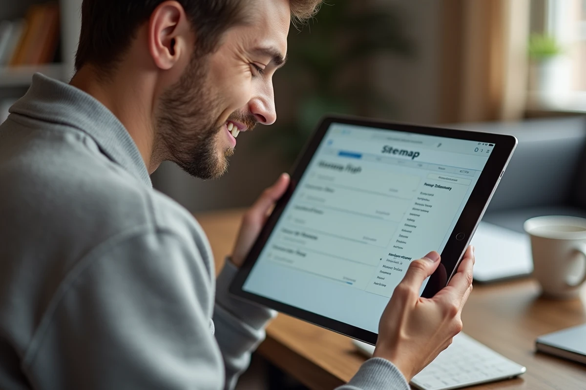 Jeune homme utilisant une tablette pour consulter un sitemap